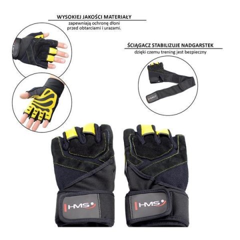 RST01 BLACK/YELLOW ROZM. S RĘKAWICE NA SIŁOWNIĘ HMS RST01 BLACK/YELLOW ROZM. S RĘKAWICE NA SIŁOWNIĘ HMS