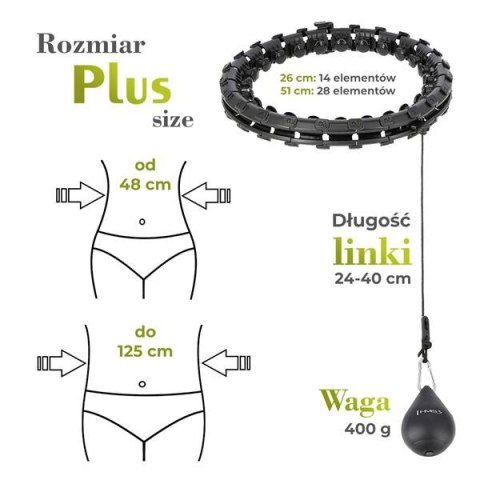 HHW12 PLUS SIZE HULA HOP BLACK Z WYPUSTKAMI I OBCIĄŻNIKIEM HMS HHW12 PLUS SIZE HULA HOP BLACK Z WYPUSTKAMI I OBCIĄŻNIKIEM HMS