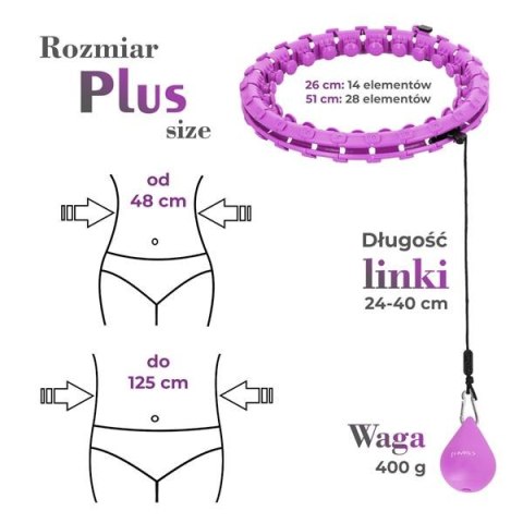 HHW12 PLUS SIZE HULA HOP VIOLET Z WYPUSTKAMI I OBCIĄŻNIKIEM HMS HHW12 PLUS SIZE HULA HOP VIOLET Z WYPUSTKAMI I OBCIĄŻNIKIEM HMS
