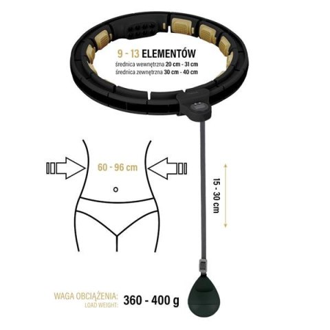 HHM13 HULA HOP BLACK/GOLD Z MAGNESAMI I OBCIĄŻNIKIEM + LICZNIK HMS HHM13 HULA HOP BLACK/GOLD Z MAGNESAMI I OBCIĄŻNIKIEM + LICZNIK HMS
