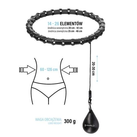 HHW11 PLUS SIZE HULA HOP BLACK Z WYPUSTKAMI I OBCIĄŻNIKIEM HMS HHW11 PLUS SIZE HULA HOP BLACK Z WYPUSTKAMI I OBCIĄŻNIKIEM HMS