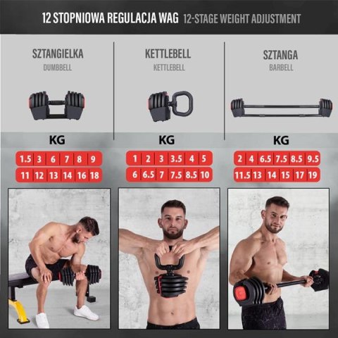 SGR18 PRO SET 3W1 ZESTAW REGULOWANYCH SZTANGIELEK 41 KG HMS SGR18 PRO SET 3W1 ZESTAW REGULOWANYCH SZTANGIELEK 41 KG HMS