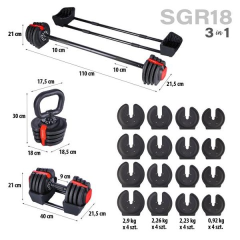 SGR18 PRO SET 3W1 ZESTAW REGULOWANYCH SZTANGIELEK 41 KG HMS SGR18 PRO SET 3W1 ZESTAW REGULOWANYCH SZTANGIELEK 41 KG HMS
