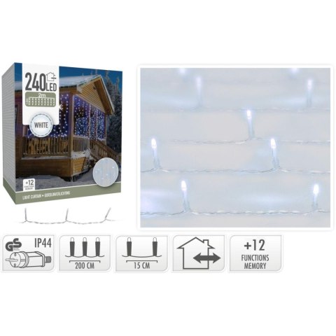 LAMPKI CHOINKOWE KURTYNA ŚWIETLNA WATERFALL ZEW 240 LED ZIMNY BIAŁY 12 FUNKCJI LAMPKI CHOINKOWE KURTYNA ŚWIETLNA WATERFALL ZEW 240 LED ZIMNY BIAŁY 12 FUNKCJI