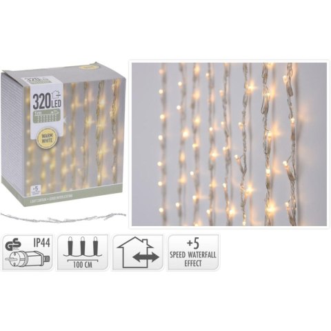 LAMPKI CHOINKOWE KURTYNA ŚWIETLNA WATERFALL ZEW 320 LED CIEPŁY BIAŁY 5 PRĘDKOŚCI LAMPKI CHOINKOWE KURTYNA ŚWIETLNA WATERFALL ZEW 320 LED CIEPŁY BIAŁY 5 PRĘDKOŚCI