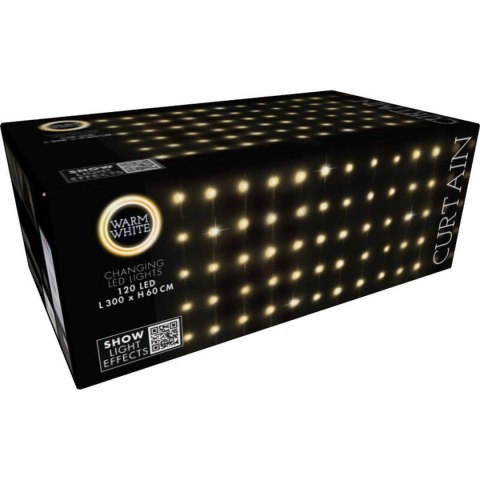 LAMPKI CHOINKOWE KURTYNA ŚWIETLNA ZEW/WEW 120 LED 300X60CM Z PILOTEM CIEPŁY BIAŁY LAMPKI CHOINKOWE KURTYNA ŚWIETLNA ZEW/WEW 120 LED 300X60CM Z PILOTEM CIEPŁY BIAŁY