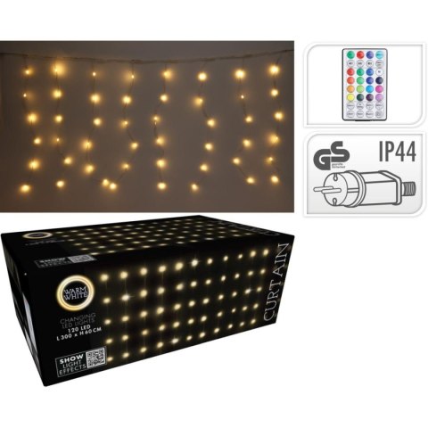 LAMPKI CHOINKOWE KURTYNA ŚWIETLNA ZEW/WEW 120 LED 300X60CM Z PILOTEM CIEPŁY BIAŁY LAMPKI CHOINKOWE KURTYNA ŚWIETLNA ZEW/WEW 120 LED 300X60CM Z PILOTEM CIEPŁY BIAŁY