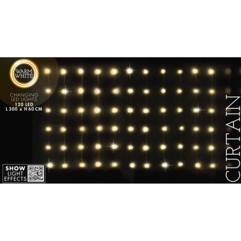 LAMPKI CHOINKOWE KURTYNA ŚWIETLNA ZEW/WEW 120 LED 300X60CM Z PILOTEM CIEPŁY BIAŁY LAMPKI CHOINKOWE KURTYNA ŚWIETLNA ZEW/WEW 120 LED 300X60CM Z PILOTEM CIEPŁY BIAŁY