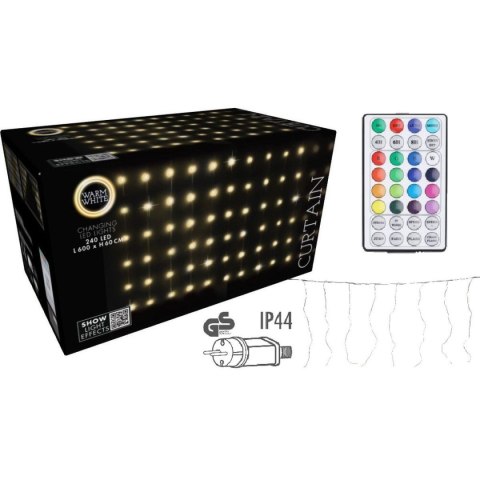 LAMPKI CHOINKOWE KURTYNA ŚWIETLNA ZEW/WEW 240 LED 600X60CM Z PILOTEM CIEPŁY BIAŁY LAMPKI CHOINKOWE KURTYNA ŚWIETLNA ZEW/WEW 240 LED 600X60CM Z PILOTEM CIEPŁY BIAŁY