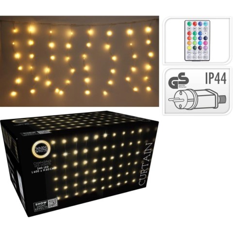 LAMPKI CHOINKOWE KURTYNA ŚWIETLNA ZEW/WEW 240 LED 600X60CM Z PILOTEM CIEPŁY BIAŁY LAMPKI CHOINKOWE KURTYNA ŚWIETLNA ZEW/WEW 240 LED 600X60CM Z PILOTEM CIEPŁY BIAŁY