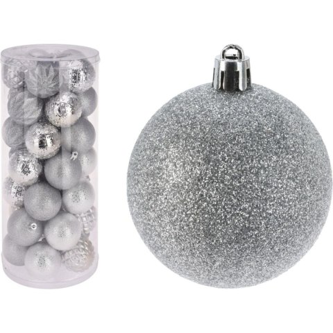 BOMBKA DEKORACYJNA PLASTIKOWA 6CM SET 35 SZT SREBRNA BOMBKA DEKORACYJNA PLASTIKOWA 6CM SET 35 SZT SREBRNA
