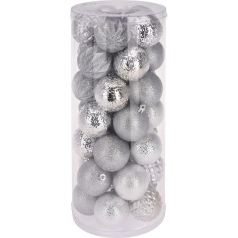 BOMBKA DEKORACYJNA PLASTIKOWA 6CM SET 35 SZT SREBRNA BOMBKA DEKORACYJNA PLASTIKOWA 6CM SET 35 SZT SREBRNA