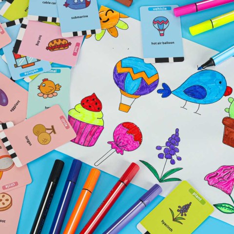 Robot edukacyjny interaktywny nauka rysowania pisania zestaw fiszki mazaki niebieski Robot edukacyjny interaktywny nauka rysowania pisania zestaw fiszki mazaki niebieski
