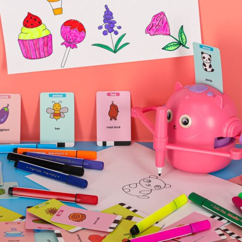 Robot edukacyjny interaktywny nauka rysowania pisania zestaw fiszki mazaki różowy Robot edukacyjny interaktywny nauka rysowania pisania zestaw fiszki mazaki różowy